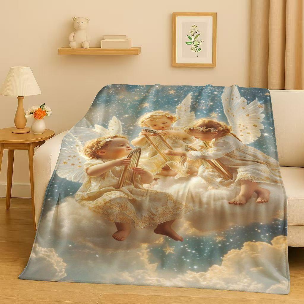 3D Luxurious Balote Angel Cupid Cartoon Flannel Blanket,Ultra Soft Warm Plush Throw for Home Bedroom Bed Sofa Cover Office Gift