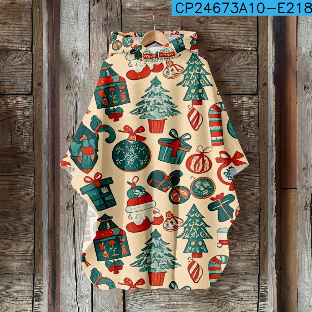 Digital Print Women's Hooded Cloak for Halloween and Christmas