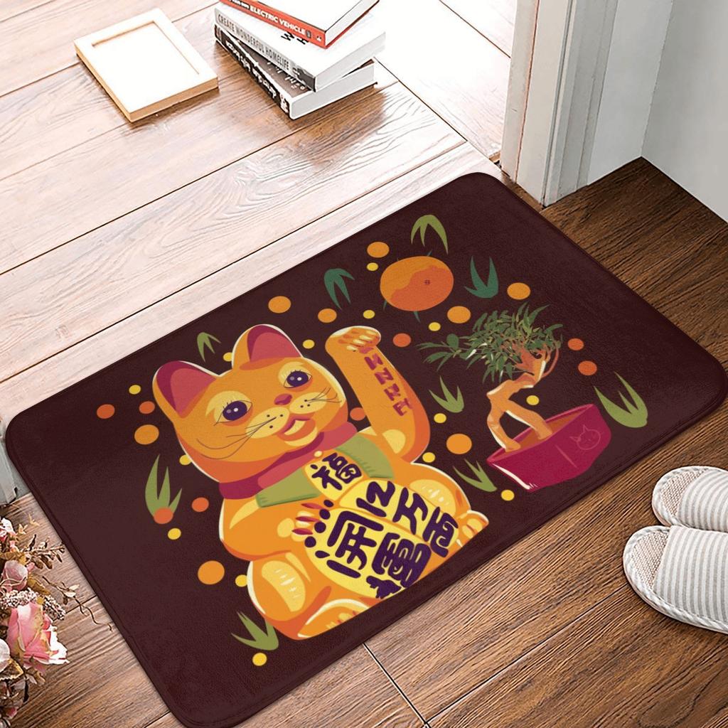 Cute Maneki Neko Lucky Cat Floor Door Kitchen Bathroom Mat Anti-Slip Outdoor  Doormat Garage Entrance Rug Carpet Footpad