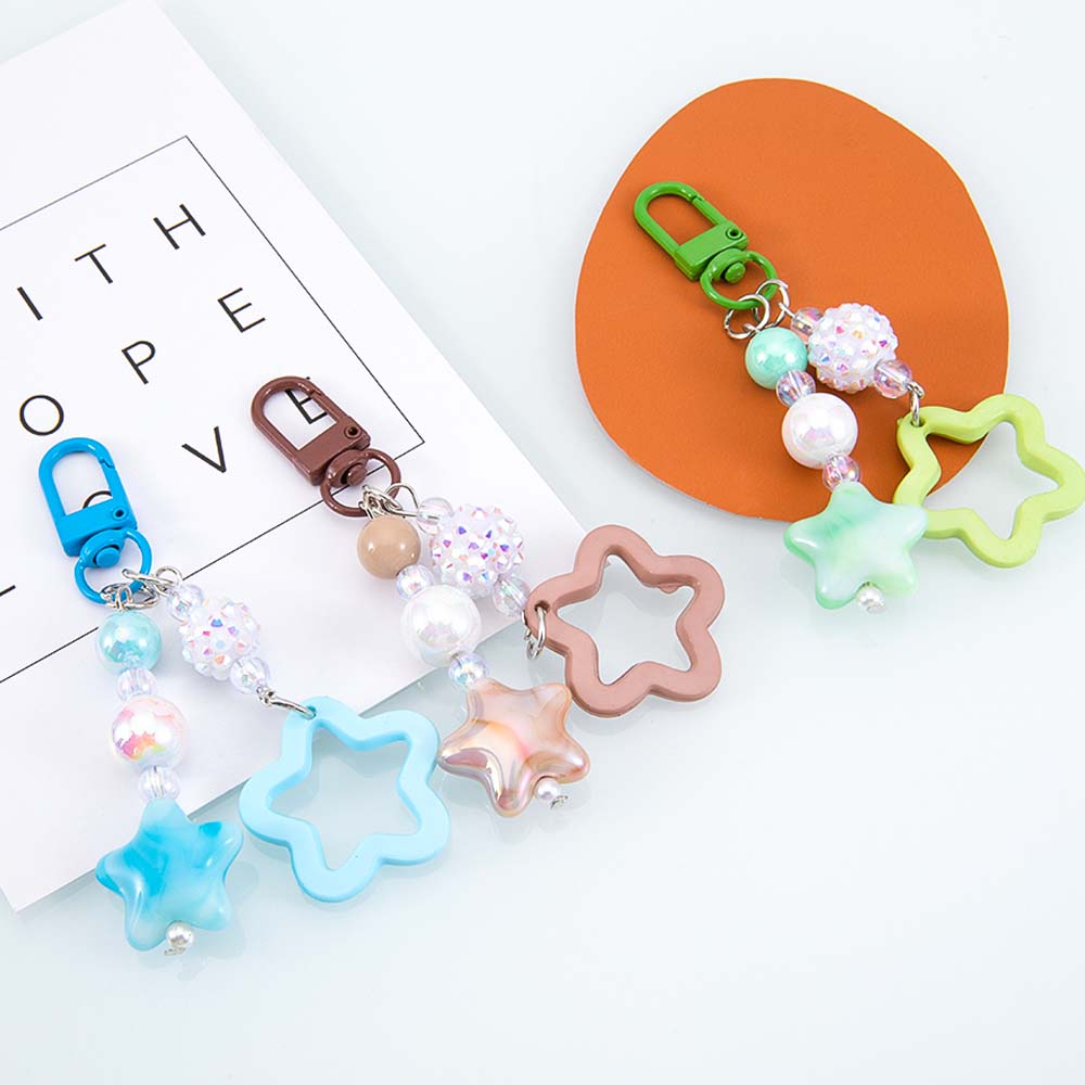 1pc 2pcs Hollow Star Charm Bag Phone Strap Pendant Colorful Acrylic Beads Keychain Accessories Cellphone Lanyard Keyring Jewelry