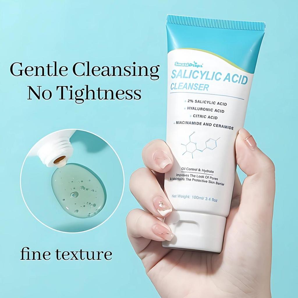 Salicylic Acid Face Cleanser Daily Face Wash 100g, Moisturizing Skin Cleansing Pores Gentle Foaming Deep Cleansing, 100ML