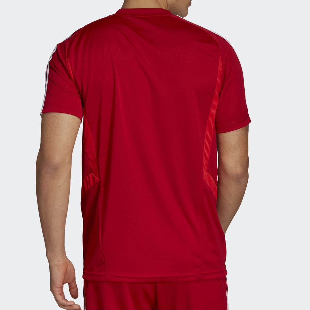 Adidas Solid Color Logo Print V-Neck Short Sleeve T-Shirt Men Tops Red D95944