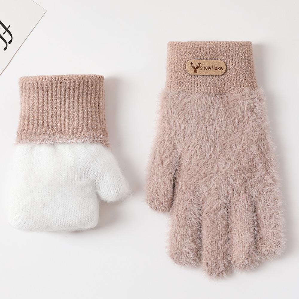Fashion Thickened Furry Gloves Solid Color Cold-proof All Finger Mittens Warm Windproof Knitted Gloves Men Women