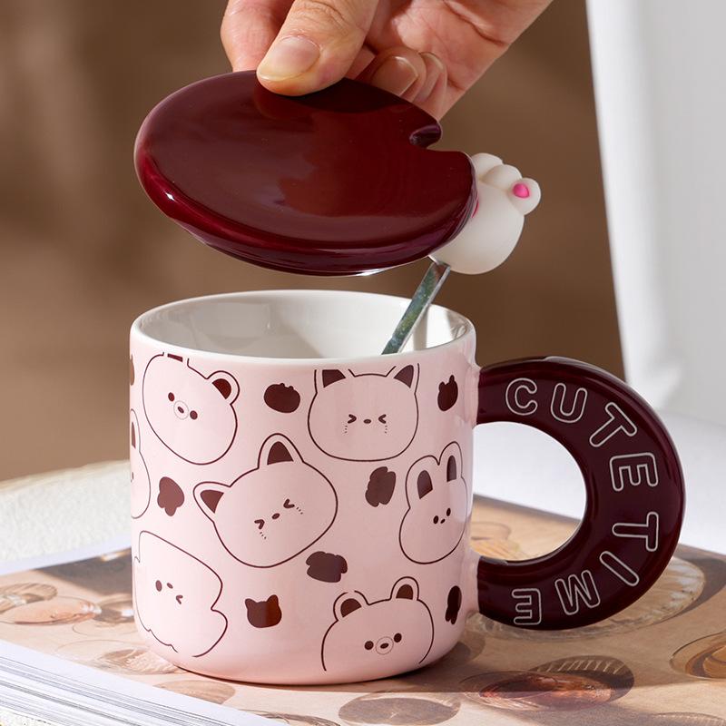 Small Gift with Lid Ceramic Cup Cartoon Doodle Mug High Value Large Capacity Cup Household Souvenir Gift Water Cup