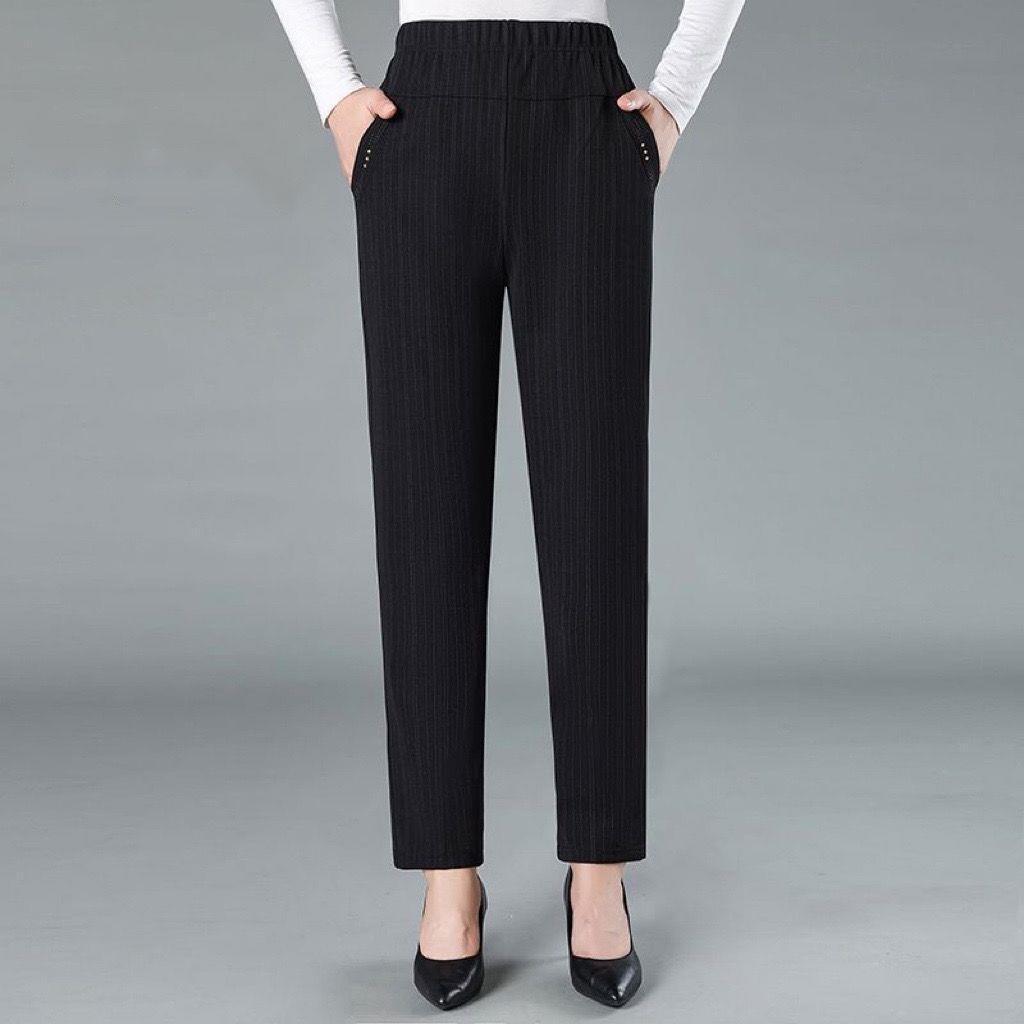 High-Waisted Velvet Elastic Pants for Middle-Aged and Elderly Women - Winter/Autumn Style