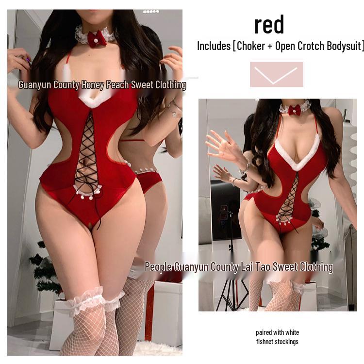 Autumn-Winter Sexy Open-Crotch Lingerie Bodysuit: Quick-Release, Low-Cut Sleepwear