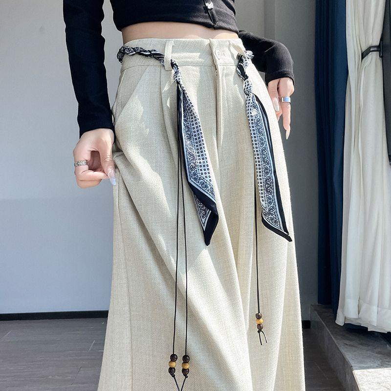 Women's 2026 Spring/Summer High-Waisted Wide-Leg Suit Pants with Woven Belt