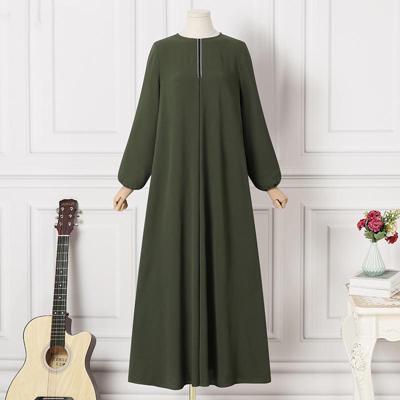Charming Plus Size Muslim Autumn Skirt Dress: Loose, Long-Sleeved Round Neck