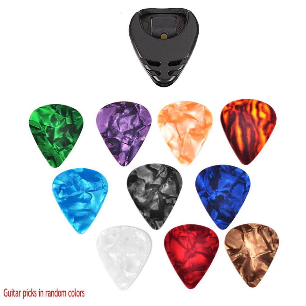 10 Pcs Guitar Picks & Guitar Pick Holder Set For Acoustic Guitar Electric Guitar Bass Ukulele Stick-on Holder (picks Random Color)
