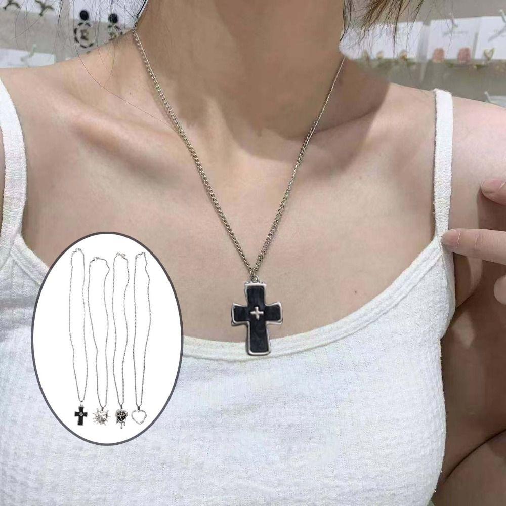 4PCS Gothic Style Thorn Love Necklace Set Personality Crucifix Pendant Chain  Church