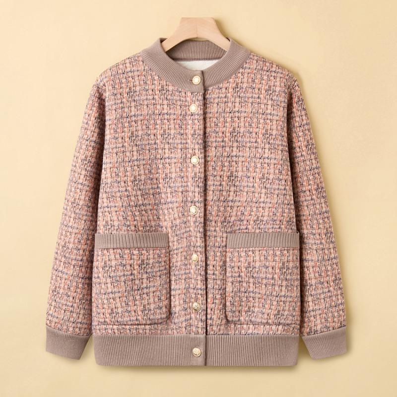 Grandma winter knitted sweater middle-aged and elderly women autumn and winter piled thickened sweater mother top old lady coat