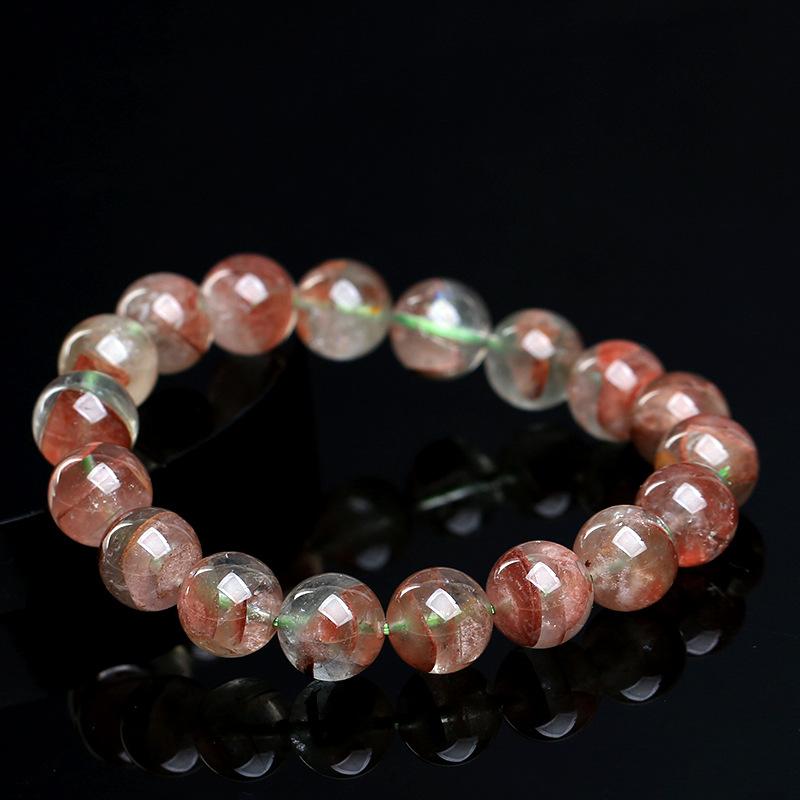 Hongchu Crystal Natural Red Taishan Green Phantom Quartz Bracelet Treasure Bowl Red and Green Phantom Quartz Round Bead Bracelet