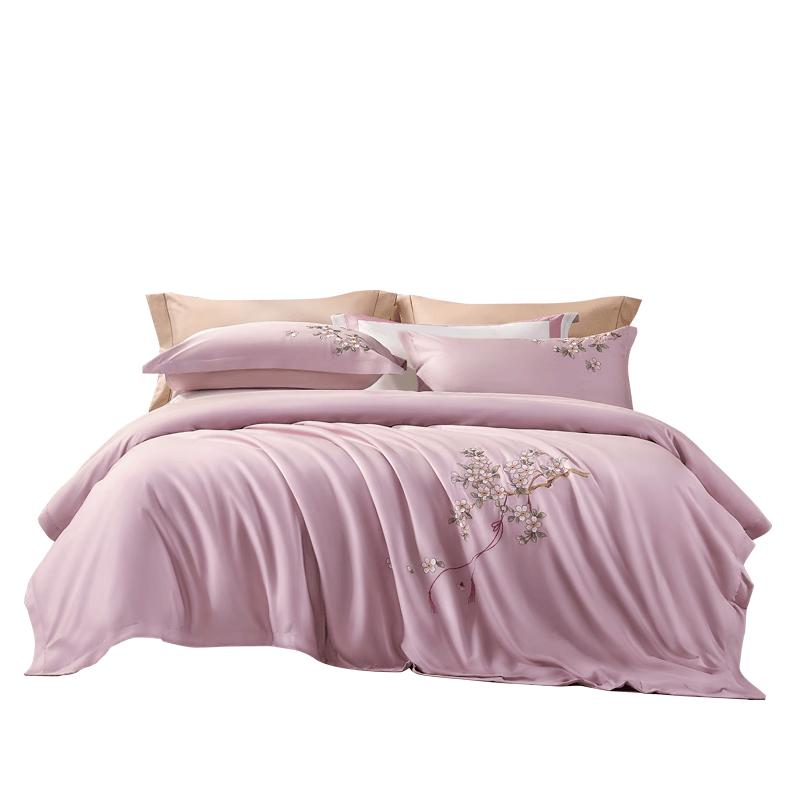 Fuanna 60S Long-Staple Cotton Embroidered 4-Piece Flat Sheet Bedding Set 1.5m Bed (Duvet Cover 203x229cm)