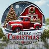 Vintage Red Truck Metal Christmas Wall Sign 8 Inch Round Waterproof Holiday Home Decor Hanging Plaque