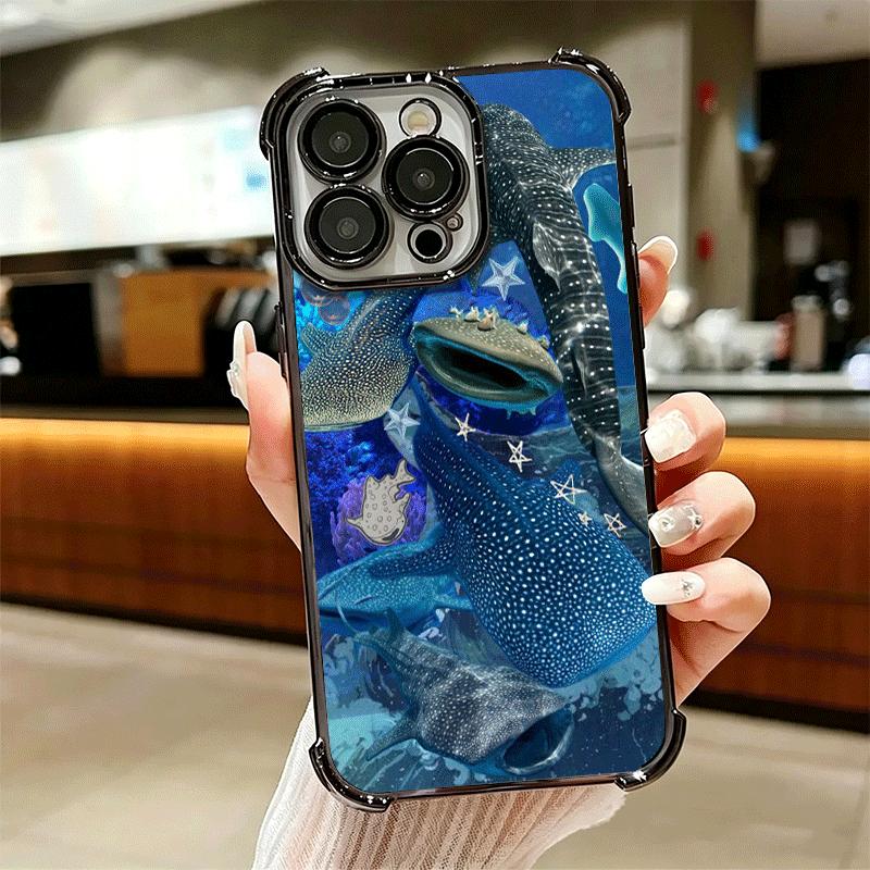 Ocean Whale Shark Soft Phone Case For iPhone 15 16 17 Air 14 Pro Max 16E Plus 13 12 Mini Plating Anti-Fall Fundas