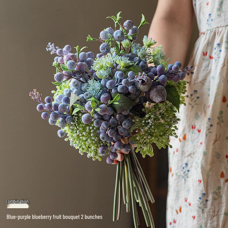 Bionic Blueberry Artificial Flowers for Living Room Decoration - Dried Flower Bouquets Arrangement