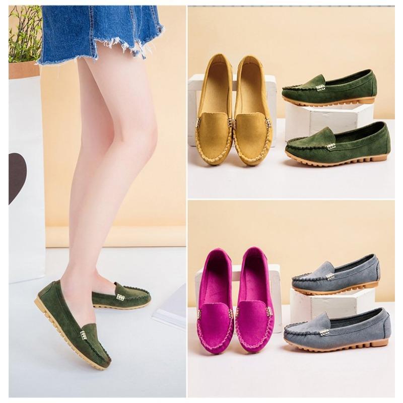 Women's Flat Single Shoes Four Seasons Large Size Bean Shoes Frosted Breathable Shallow Flat Heel Versatile Non-slip Women's Shoes Trend