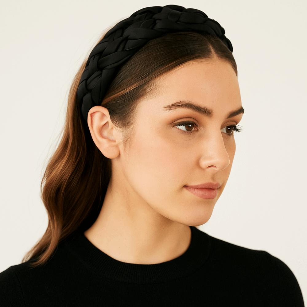 Satin Black Headband Padded Design Women Head Hoop Fashion Braided Hairband Party