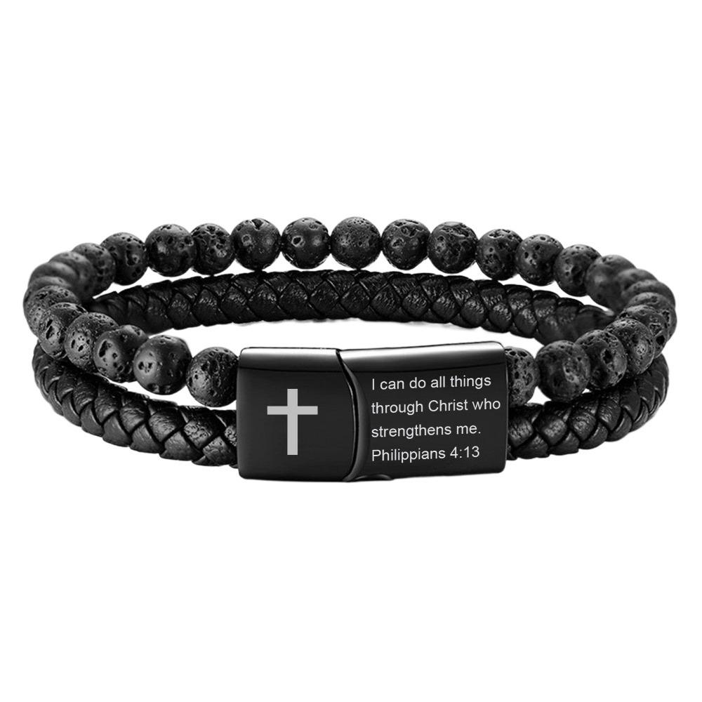 Leather Lava Rock Bead Bracelet Black Inspirational Quotes Bracelets Husband