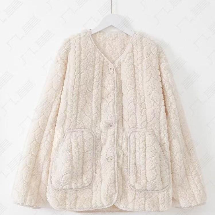 Fleece Verdickt Kältebeständig und Antistatisch Weich Jacquard Weizenähren-Design Damen Loungewear Set