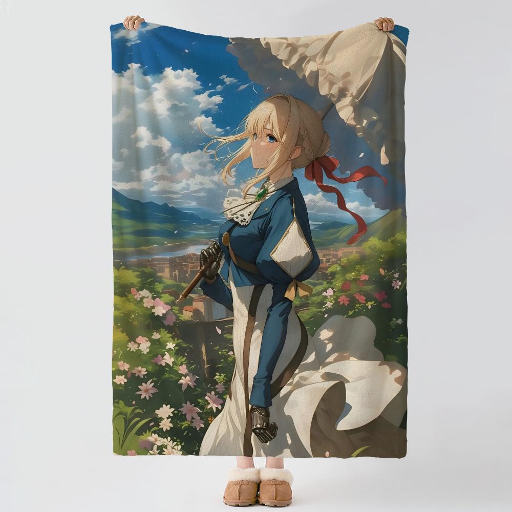 Anime V-Violet Evergarden-n Throw Thick Comfort Flannel Quilt, Multi-scene Use Indoor Outdoor Daily Nap