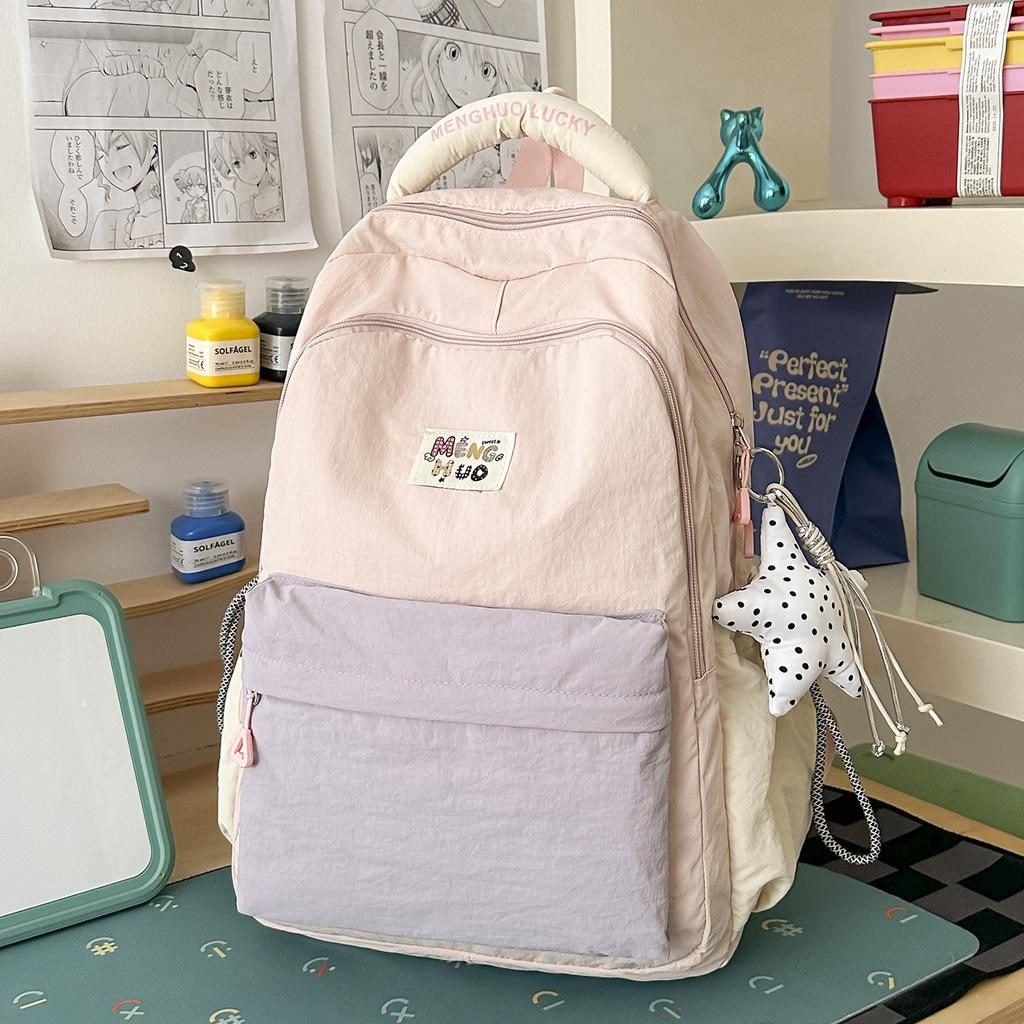 School bag: soft solid color, soft and glutinous for middle school students, women's Instagram, niche versatile simple backpack
