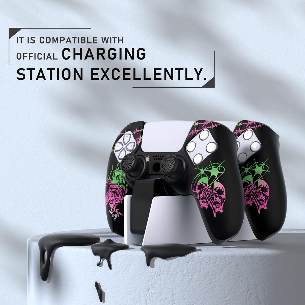 PlayVital Pure Series Musterdesign Schutzhülle aus Silikon, kompatibel mit PS5, weiches Gummi-Griffgehäuse, kompatibel mit PS5, kommt mit 6 Thumbsticks