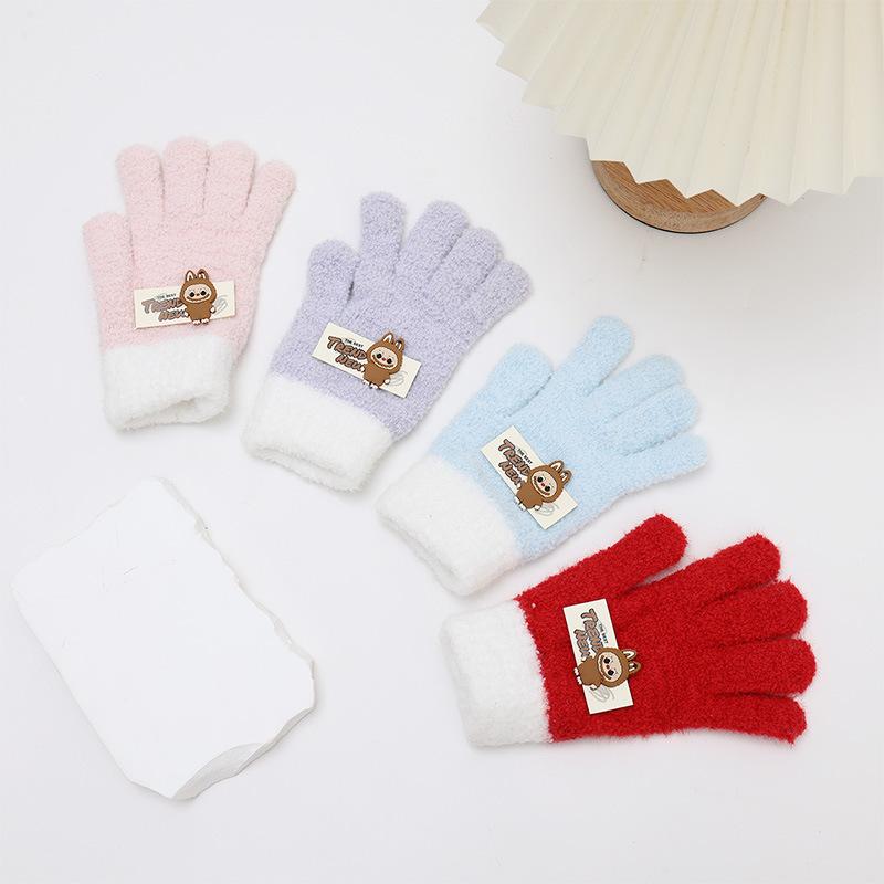 Winter Kinderhandschuhe Cartoon Bestickt Stoffetikett Labu Fünffingerhandschuhe Warm und Kältefest Baby Fingerhandschuhe