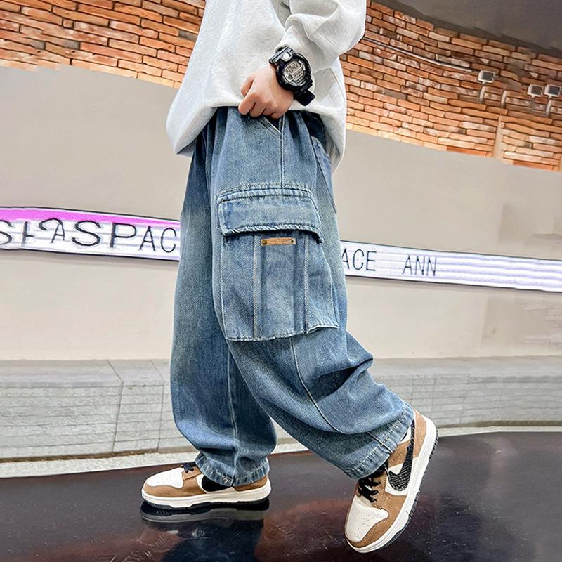 

Boys Cargo Jeans: 2025 New Style, Korean-Inspired, Casual Wide-Leg Pants for Autumn 110 cm