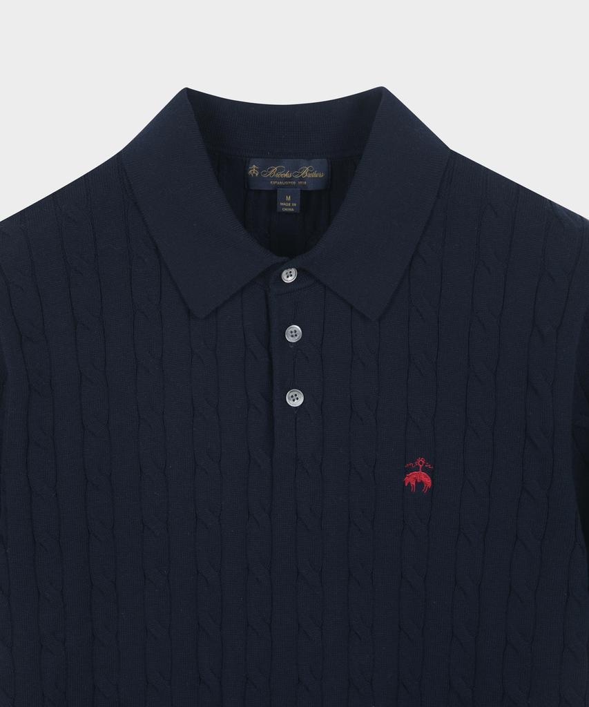 BROOKS BROTHERS Cotton Cable Polo Short Sleeve Sweater (Dark Navy) (Bbwtmog204)