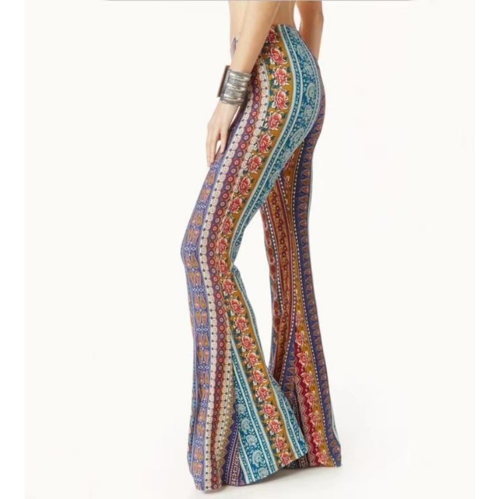 GMXIA Spring/Summer Trend Skinny Wrap Hip Retro Print Tide Micro Flare Trousers