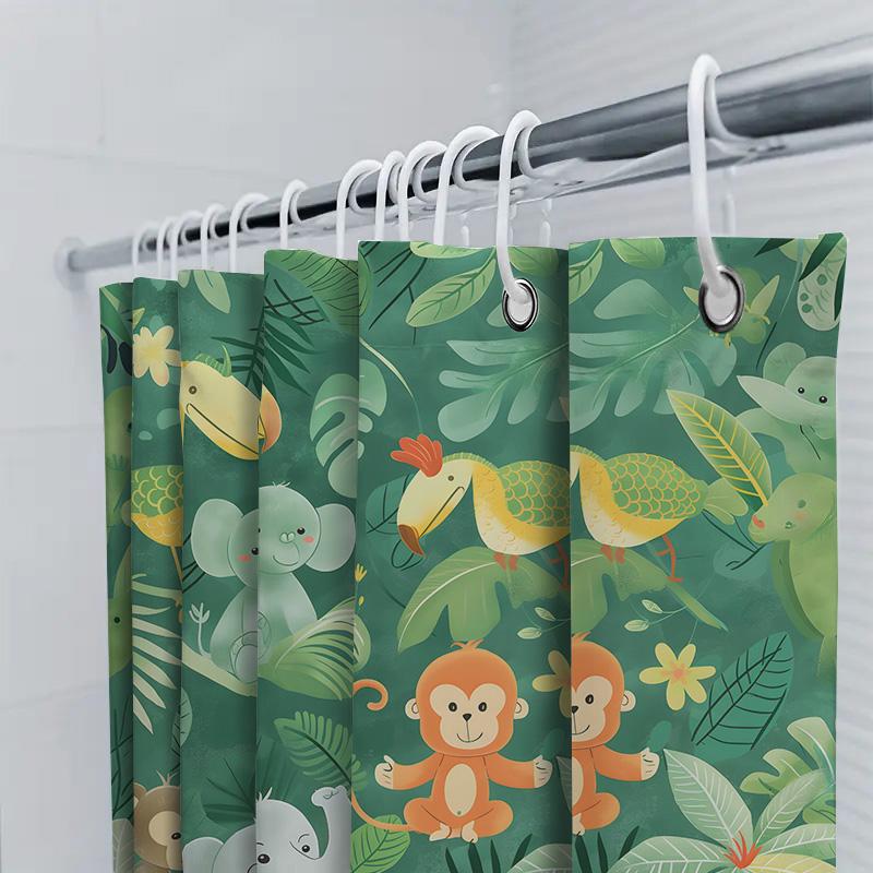 Animal Print Decor Shower Curtain Autumn Harvest Festive Halloween Pumpkin Design Bath Decoration Waterproof Fabric Shower Cover