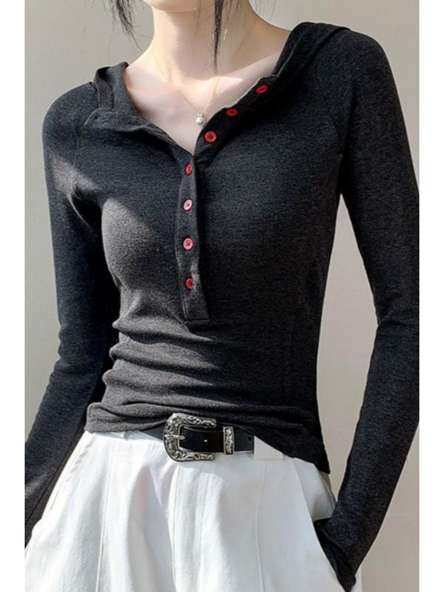 

De Rong Spicy Girl Cropped Long-Sleeve Slim-Fit Versatile Top XL (suitable for 121-140 jin) серый