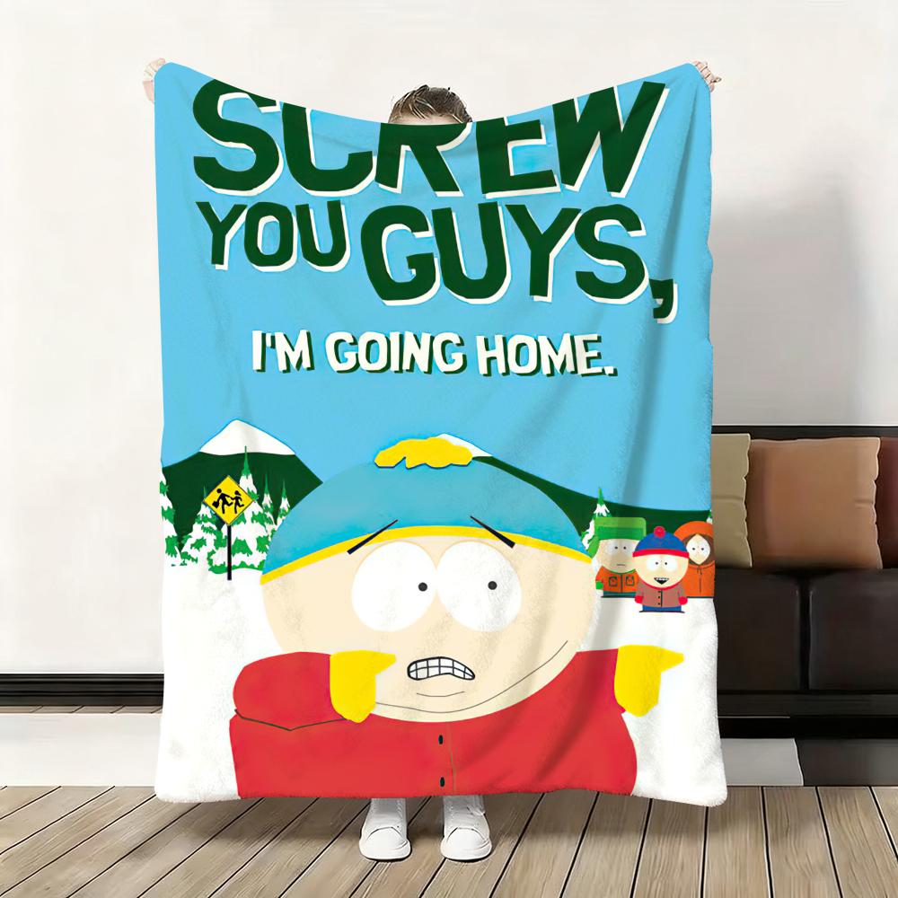 Cute S-South Cartoon P-Park Throw Flannel Fluffy Soft Blanket Warm Skin-Friendly Throw for Sofa Bed Office Nap Winter