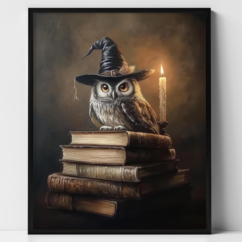 Cute Ghost Black Cat Riding A Broom Canvas Print Ghost Read Book Jack-o-lantern Halloween Wall Art Poster Autumn Home Decor Gift