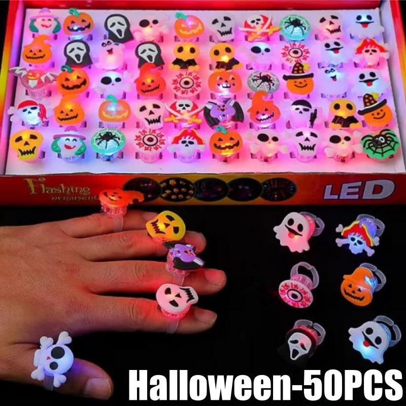 Halloween LED Ring Glowing Pumpkin Ghost Rings Kids Gift Party Decoration for Home Horror Props Supplies for Kids Adults