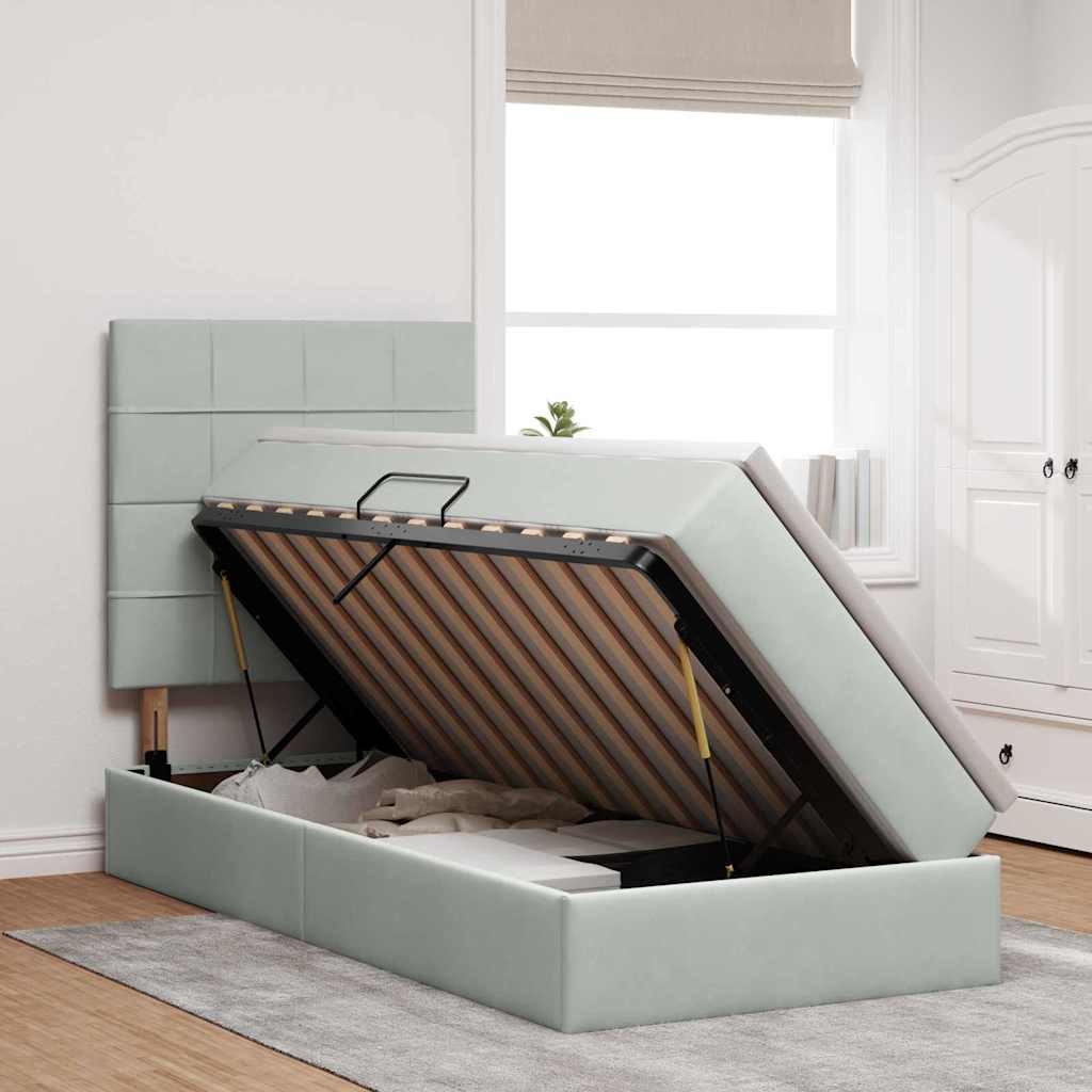 Storage Bed with Mattress Light Grey 90 x 200 cm Velvet