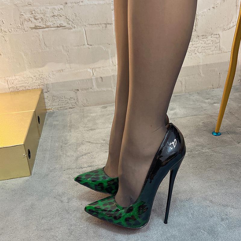 Fashion FHC 2025 New 16cm High Heels,Women Pumps,Spring Stage Show Shoes,Gradient Leopard Shallow Out,Slip On,White,Red,Green.Dropship