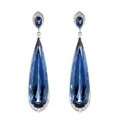 Elegant Women Water Drop Dangle Earrings Faux Sapphire Inlaid Wedding Jewelry