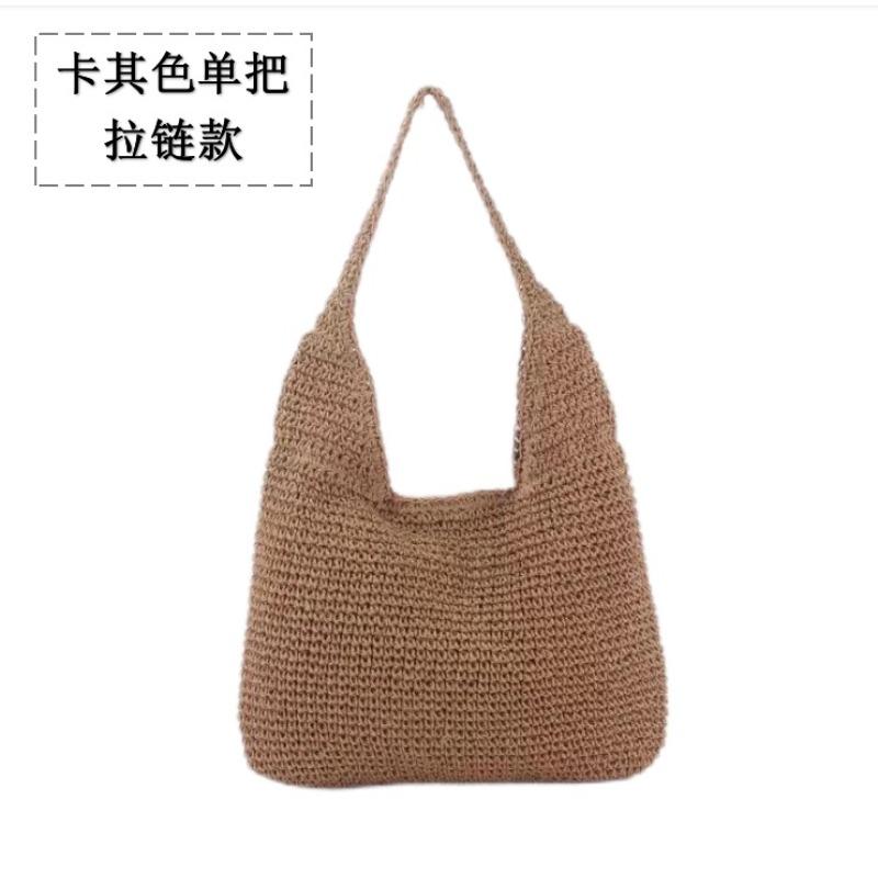 Single Shoulder Strap Straw Bag Handmade Paper Rope Woven Bag Women's New Large Capacity Single Shoulder Tote Bag Holiday Beach Women's Bag