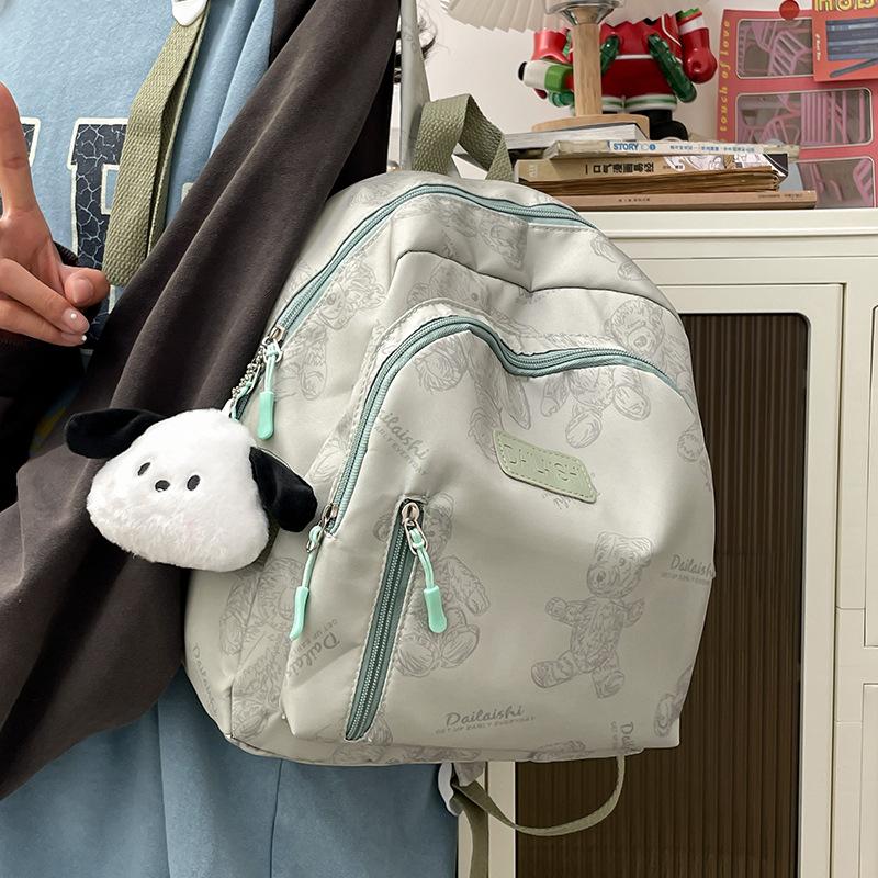 Schoolbag Textured Bear Printed Backpack Women's Fashion Lightweight Casual Student School Bag Large Capacity Short Trip Backpack