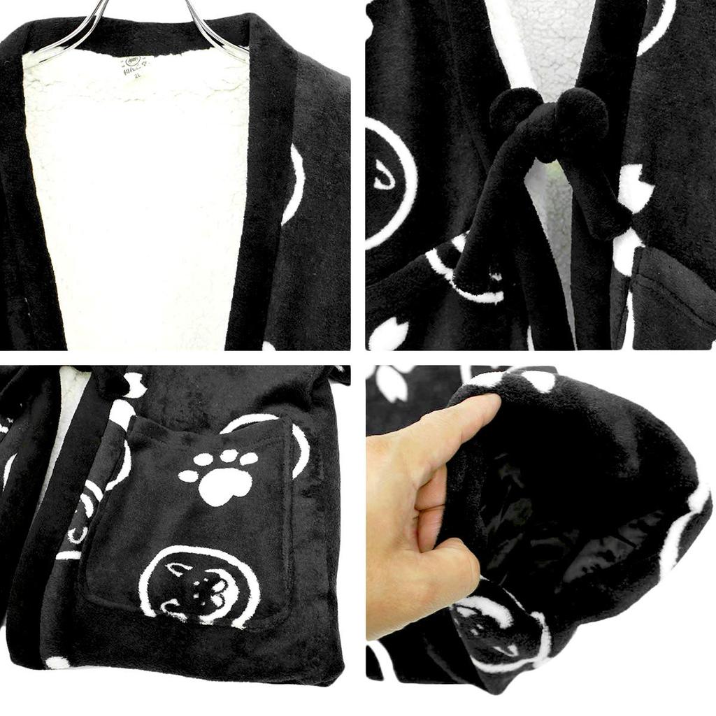 Wankodo Men's Warm Hanten Jacket, Large Size, Boa Fabric, Arabesque Print, Shiba Inu, Kyoto-Originated Mascot, Wankodo Chanchanko, Size 4L, Black
