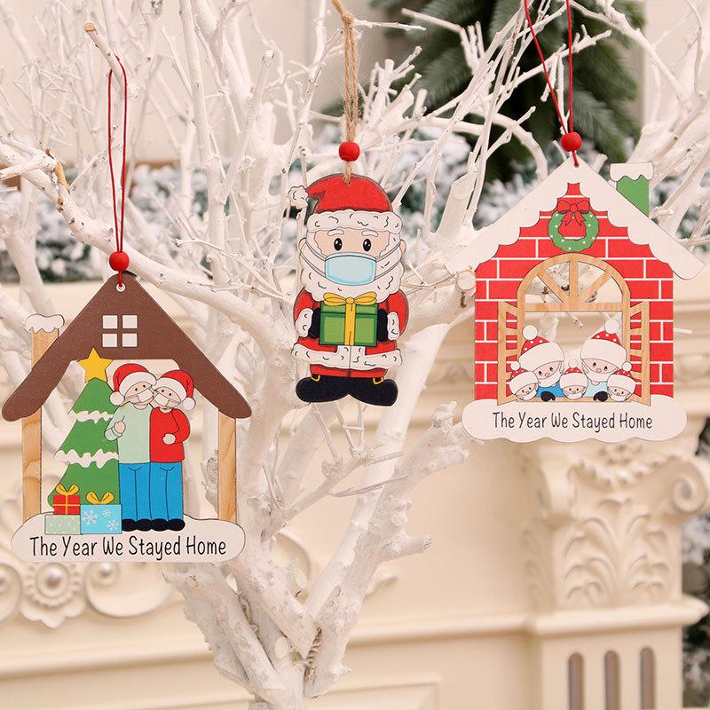 Wood Painted Pendants Christmas Decorations Christmas Tree Pendants Face Mask Pendants for The Elderly