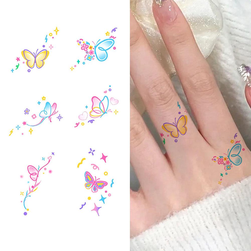 Small Pattern Simple Butterfly Flowers Color Tattoo Back Girls Lasting Tattoo Stickers Waterpro X7M8