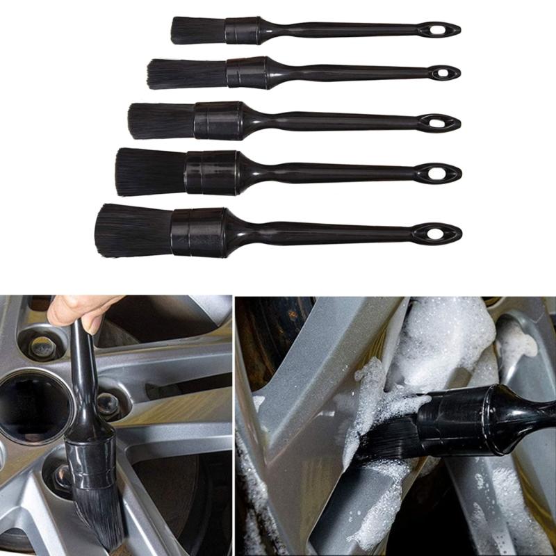 5 Piece Set of High Quality PP Material Detail Brushes Snake Handle Brush for Wheel Interiors and Tight Gaps
