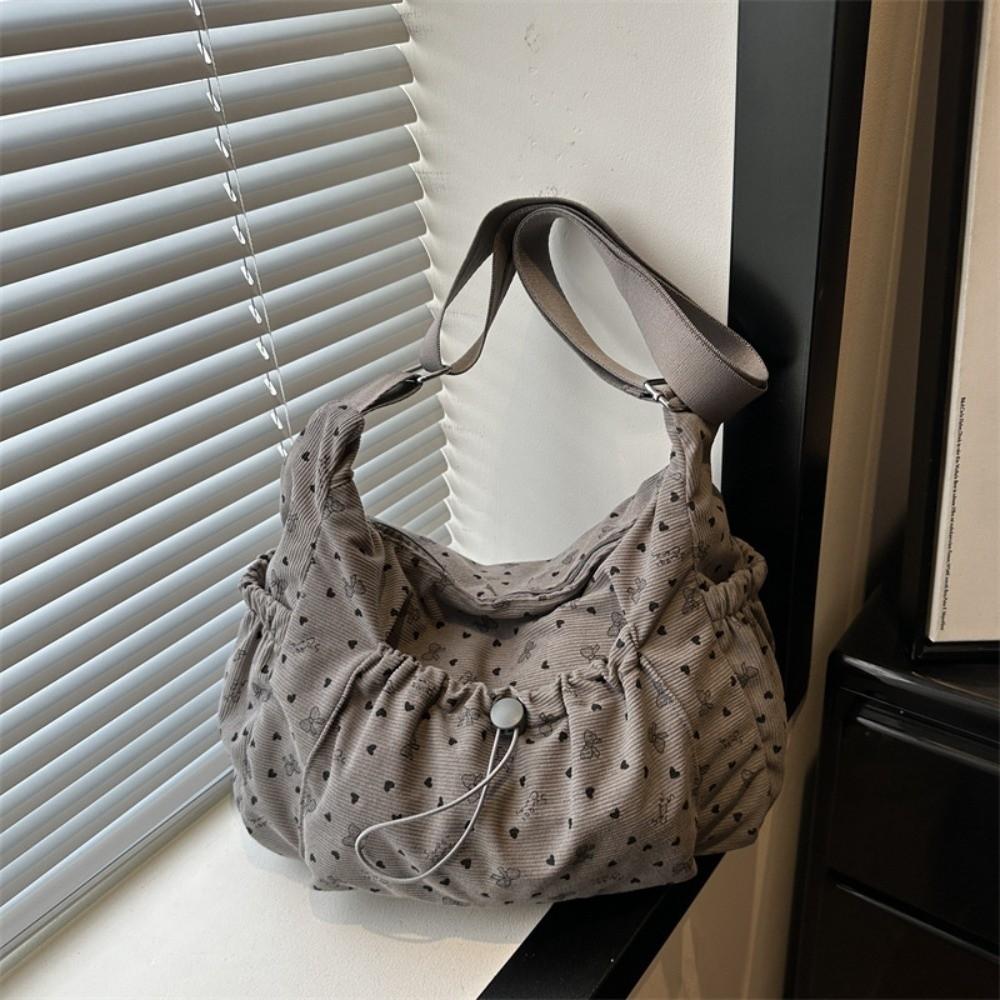 New Corduroy Crossbody Bag Polka Dot Large Capacity Shoulder Bag Butterfly Knot Tote Bag