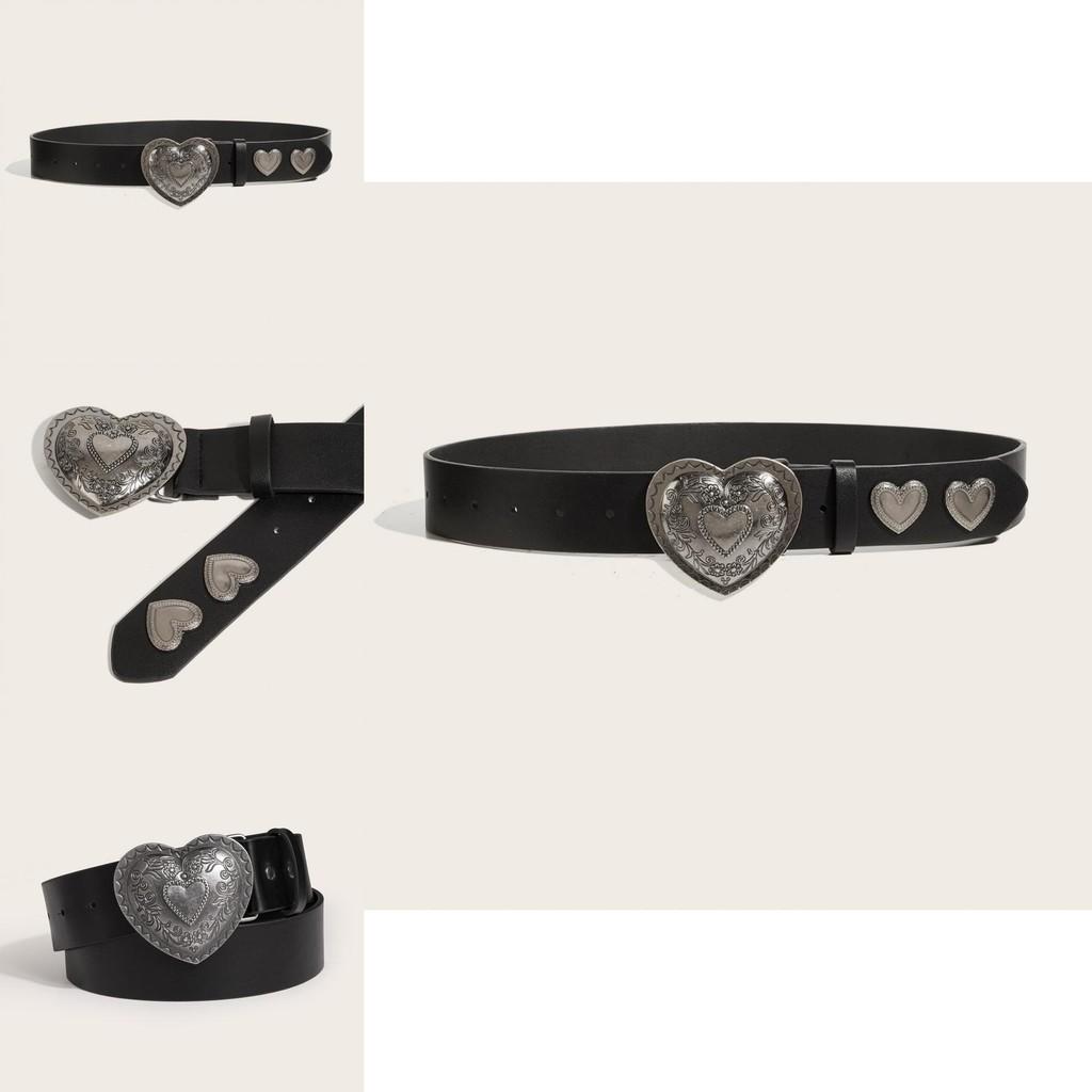 Leather Belt With Heart Buckle For Casual Youth Fashion