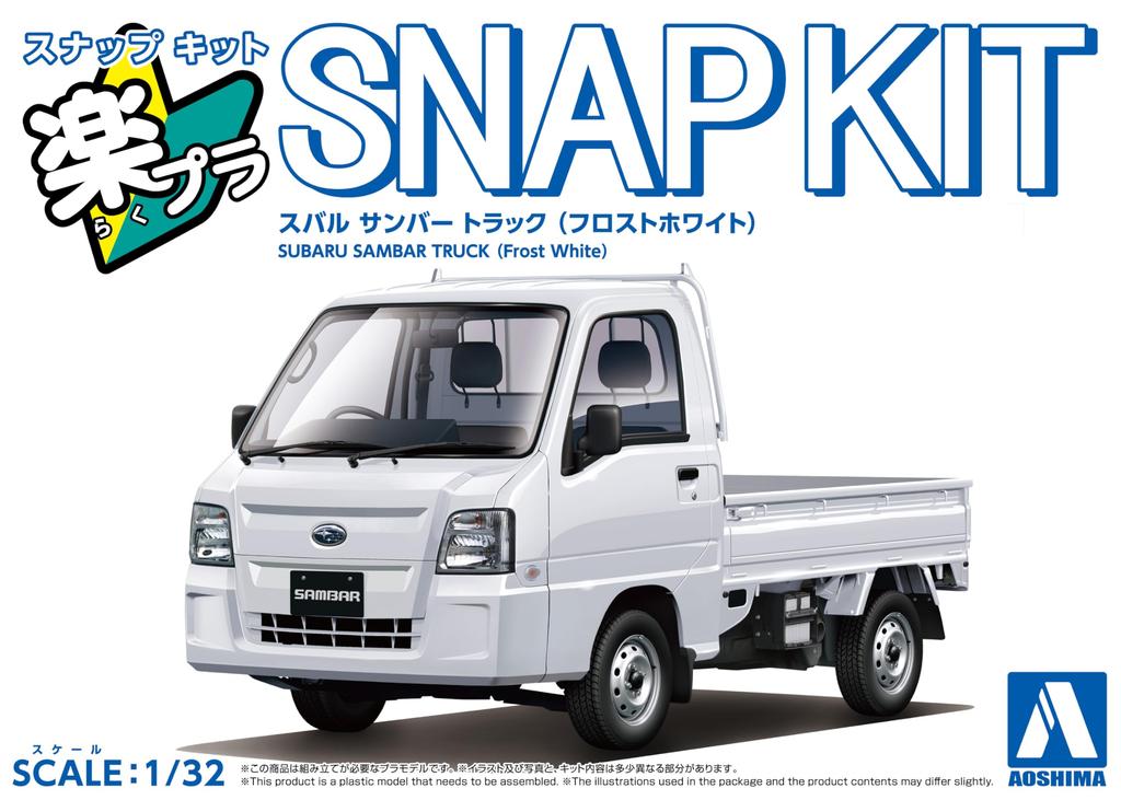 AOSHIMA 1/32 Scale Rakupla Snap Kit No.05-FW Subaru Sambar Truck Frost White Pre-Colored Plastic Model Kit (Car)