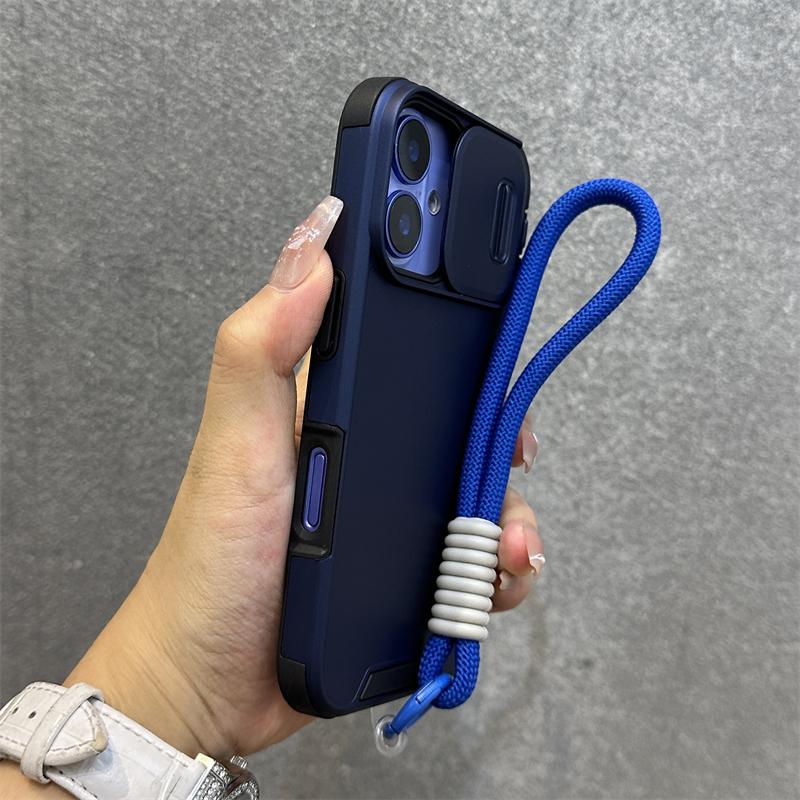 Slide Camera Lens Protection Wrist Strap Cord Case For iPhone 17 11 12 13 14 15 16 Pro Max Plus Shockproof Bumper Armor Cove