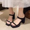 2025 Leopard Platform Toe Block Heel Open-Toe Slides Chunky Summer Outdoor Bestseller Women's High Heel House Shoes